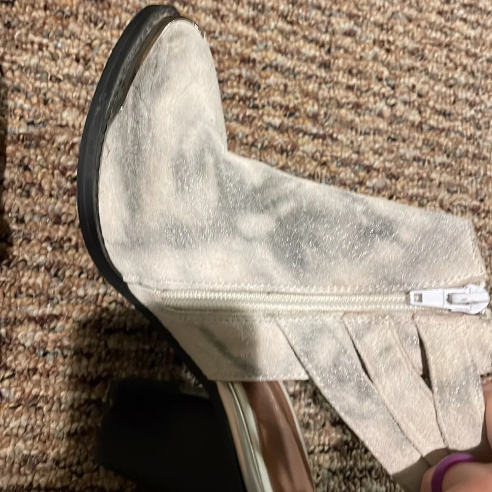 Jeffrey Campbell white and grey buckle booties